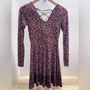 Aeropostale Burgundy Floral Long Sleeve Dress Y2K